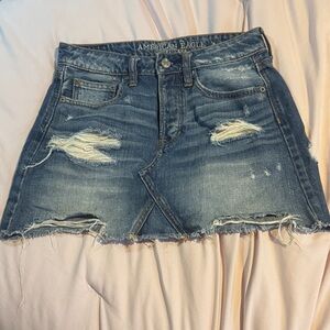 American Eagle Outfitters Ripped Denim Mini Skirt - Blue
